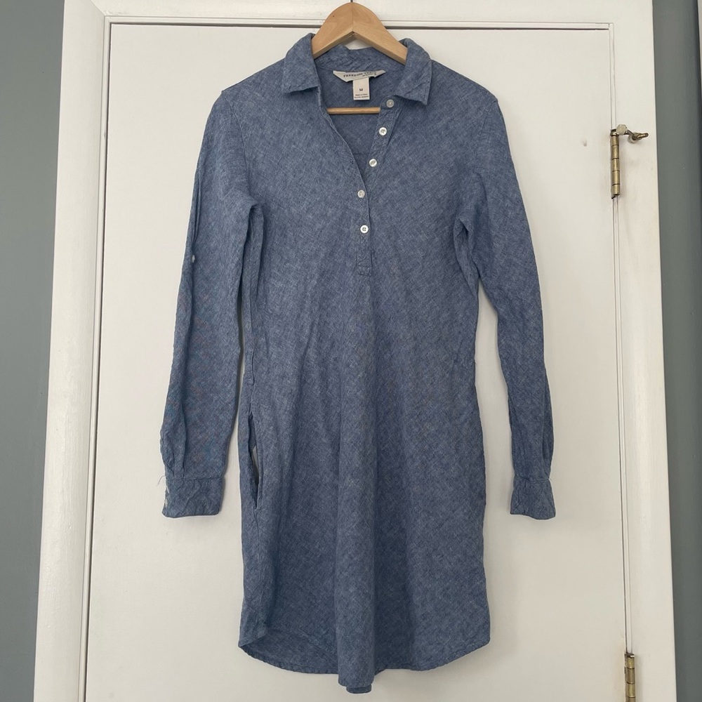 FREEDOM TRAIL by Kyodan Womens Long Sleeved Linen Cotton Shirt Dress, Medium